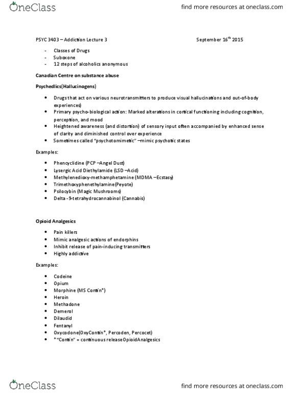 PSYC 3403 Lecture Notes - Lecture 3: Cannabis Sativa, Secobarbital, Crack Cocaine thumbnail