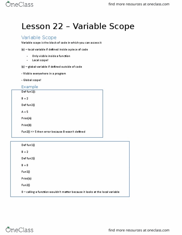 CISC 101 Lecture Notes - Lecture 22: Local Variable, Global Variable thumbnail