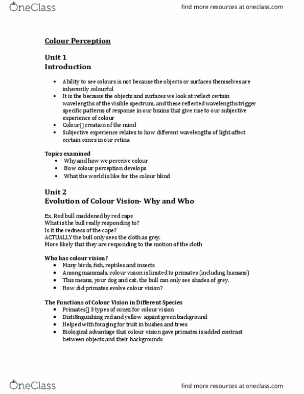 PSYCH 1XX3 Chapter Notes - Chapter 4: Color Vision, Complementary Colors, Dominant Wavelength thumbnail
