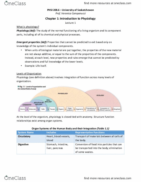 PHSI 208 Chapter 1: PHSI 208.6 Chapter 1 Notes (VC1) thumbnail