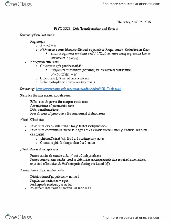 PSYC 2002 Lecture Notes - Lecture 13: Data Transformation, Phi Coefficient, Effect Size thumbnail