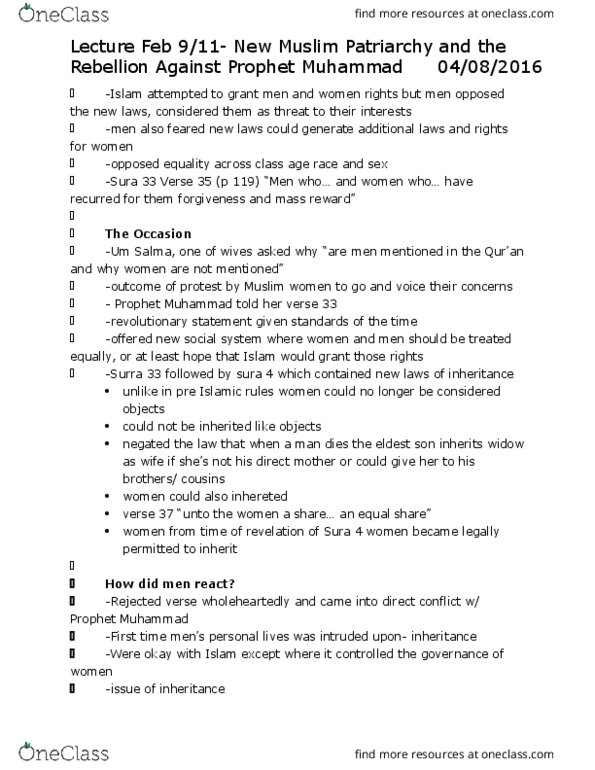 ISLA 210 Lecture Notes - Lecture 11: An-Nisa thumbnail