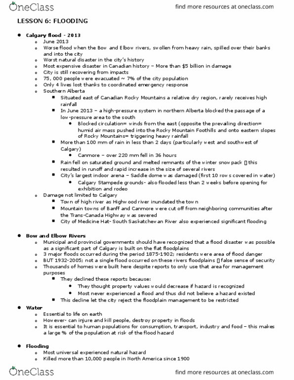 GG231 Lecture Notes - Lecture 6: 2013 Alberta Floods, Red River Valley, Rocky Mountain Foothills thumbnail