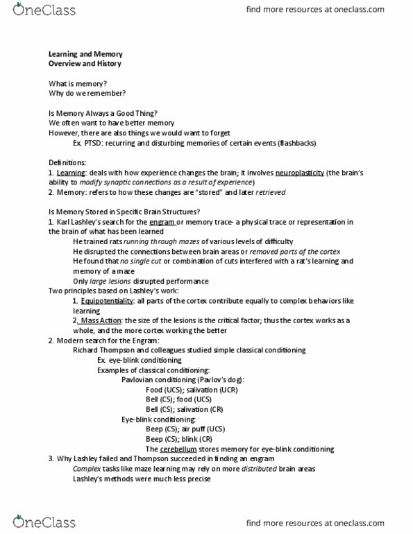 PSY 250 Lecture Notes - Lecture 16: Neuroplasticity, Posttraumatic Stress Disorder, Classical Conditioning thumbnail