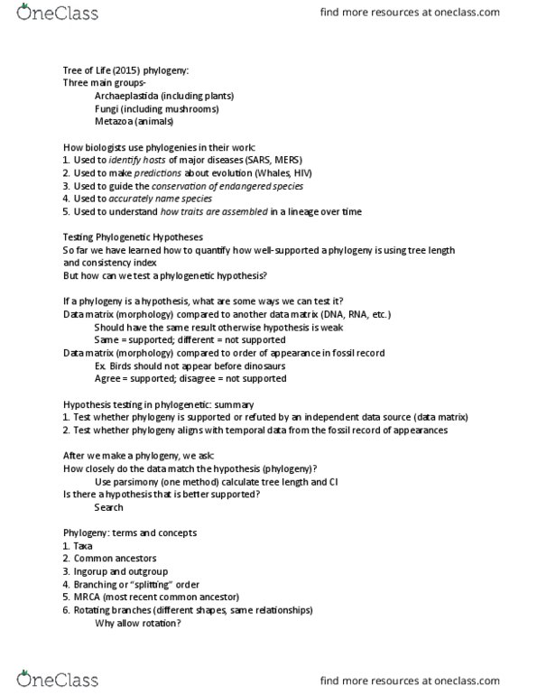 BIO 201 Lecture Notes - Lecture 16: Archaeplastida, Animal, Statistical Hypothesis Testing thumbnail