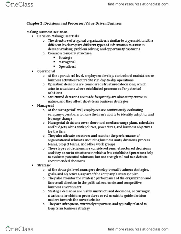 ADM 2372 Chapter Notes - Chapter 2: Performance Indicator, Transaction Processing System, Decision Support System thumbnail