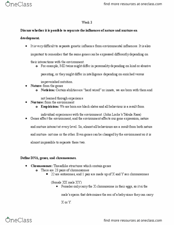 PSYC 100 Lecture Notes - Lecture 3: Quantitative Trait Locus, Twin Study, Chromosome thumbnail