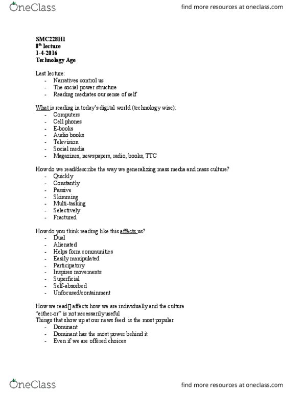 SMC229H1 Lecture Notes - Lecture 8: Blackboard, Relate, Bell Hooks thumbnail