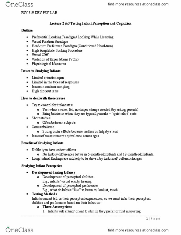 PSY319H5 Lecture Notes - Lecture 2: Visual Acuity, Psy, Habituation thumbnail