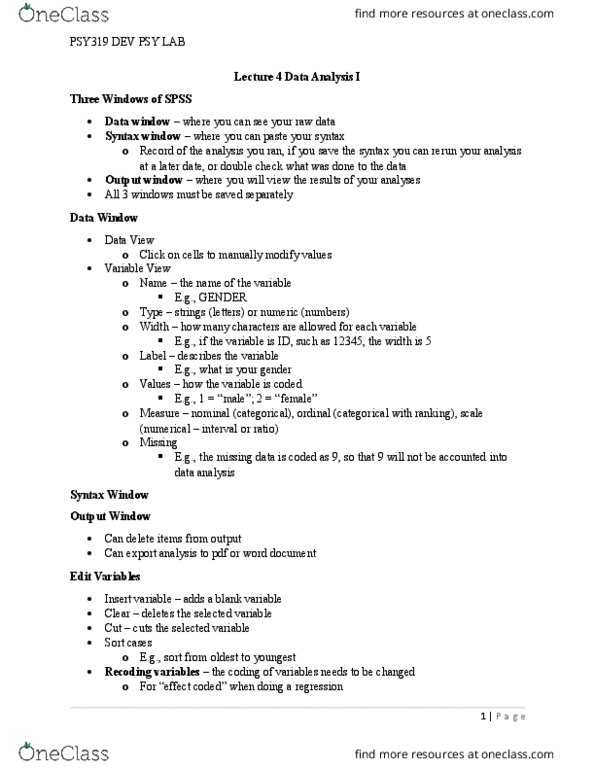 PSY319H5 Lecture Notes - Lecture 4: Recode, Psy, Central Tendency thumbnail