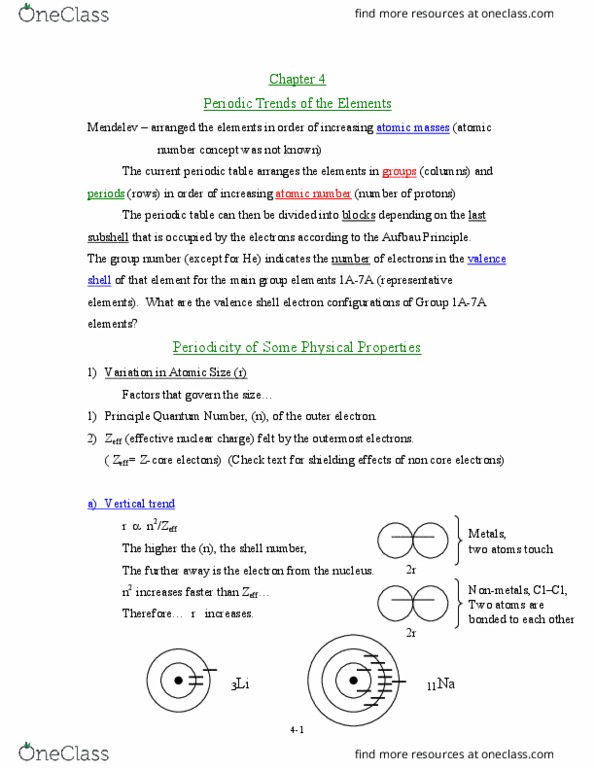 01:160:161 Lecture Notes - Lecture 4: Electron Shell, Atomic Number, Nonmetal thumbnail