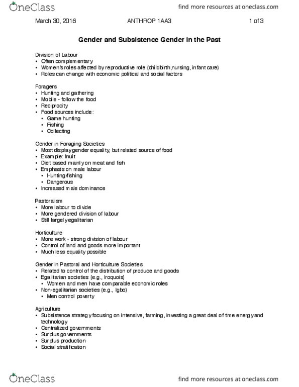 ANTHROP 1AA3 Lecture Notes - Lecture 11: Inuit Diet, Surplus Product, Sedentism thumbnail