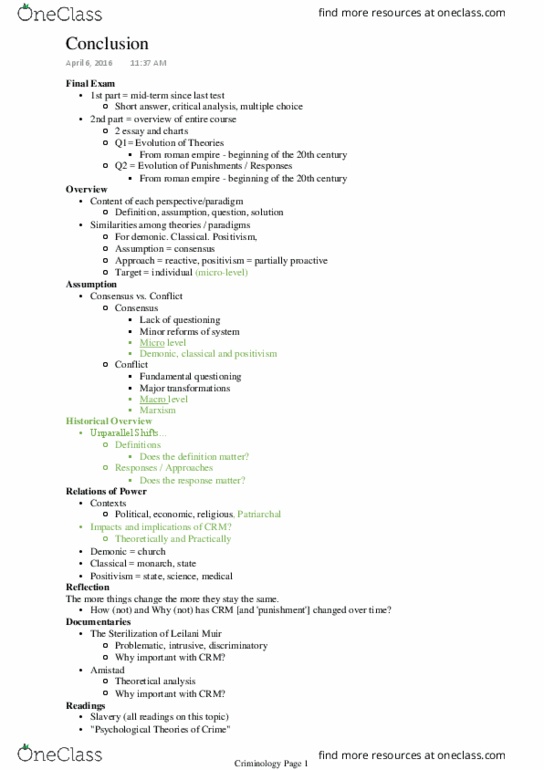 CRM 1301 Lecture Notes - Lecture 17: Mental Health, Anomie, Heredity thumbnail