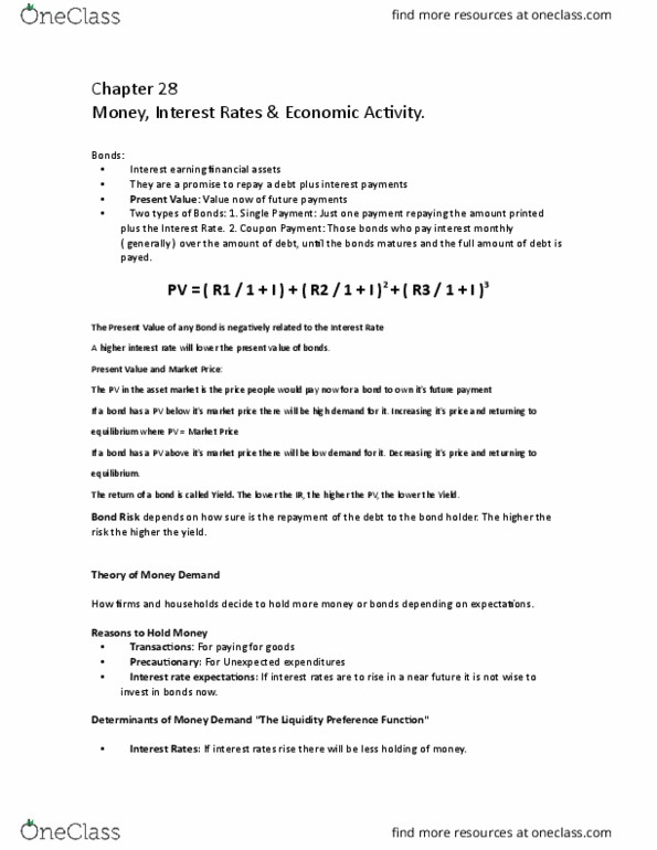EC140 Chapter Notes - Chapter 28: Interest Rate, Money Supply, Demand Curve thumbnail
