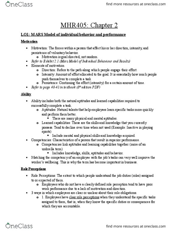 MHR 405 Chapter Notes - Chapter 2: Extraversion And Introversion, Absenteeism, Neuroticism thumbnail