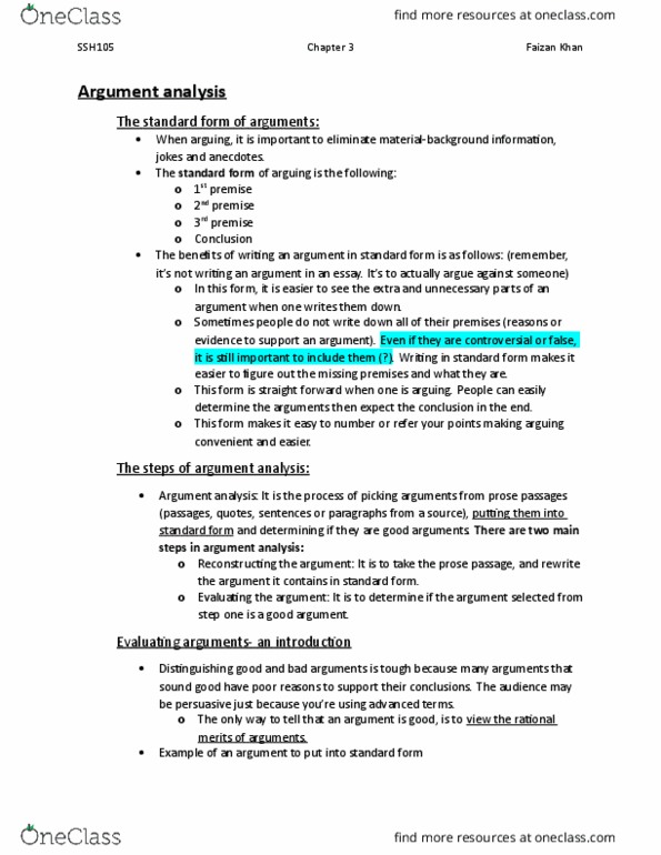 SSH 105 Chapter Notes - Chapter 3: Propositional Calculus, Hypothetical Syllogism, Logical Reasoning thumbnail