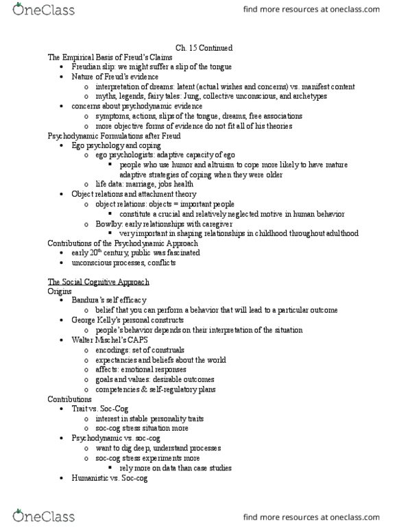 PSY BEH 11C Lecture Notes - Lecture 3: Freudian Slip, Adaptive Capacity, Ego Psychology thumbnail