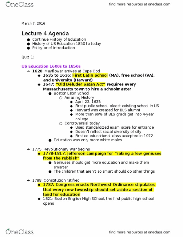 EDUC 50 Lecture Notes - Lecture 4: Boston Latin School, Northwest Ordinance, Mixed-Sex Education thumbnail