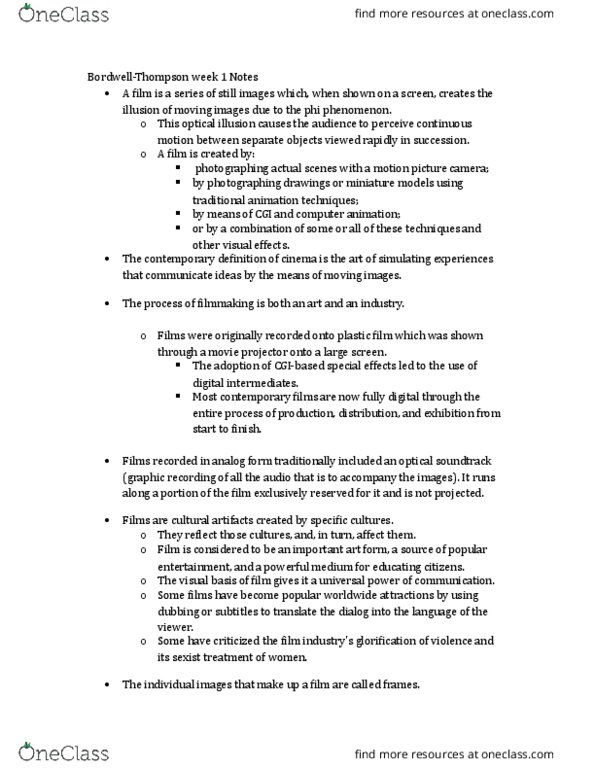 Film Studies 1022 Lecture Notes - Lecture 1: Photographic Film, Phi Phenomenon, Optical Illusion thumbnail