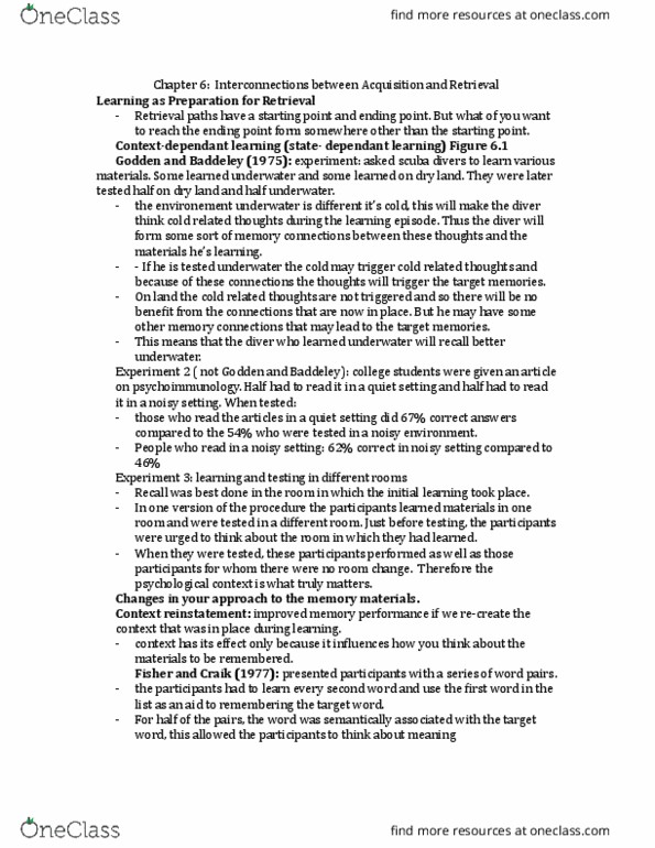 PNB 2XA3 Chapter Notes - Chapter 6: Lexical Decision Task, Procedural Memory, Rhinal Cortex thumbnail