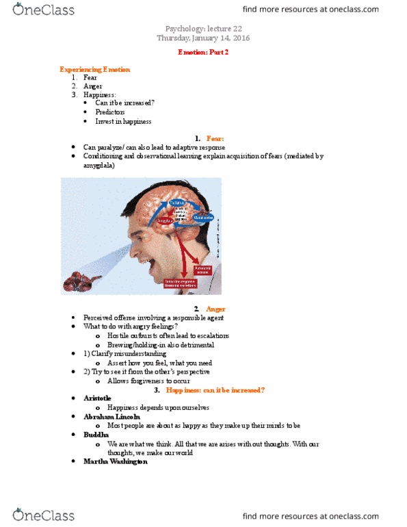 PSYC 1010 Lecture Notes - Lecture 22: Observational Learning, Amygdala thumbnail