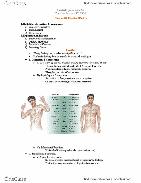 PSYC 1010 Lecture Notes - Lecture 21: Sympathetic Nervous System, Nonverbal Communication, Heart Rate thumbnail