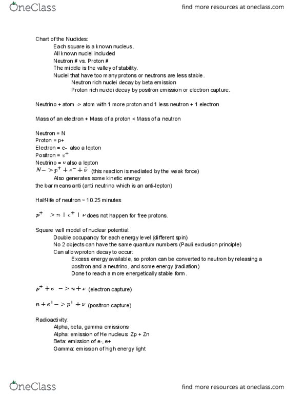 Physics 198 Lecture Notes - Lecture 11: Pauli Exclusion Principle, Proton Decay, Gamma Ray thumbnail