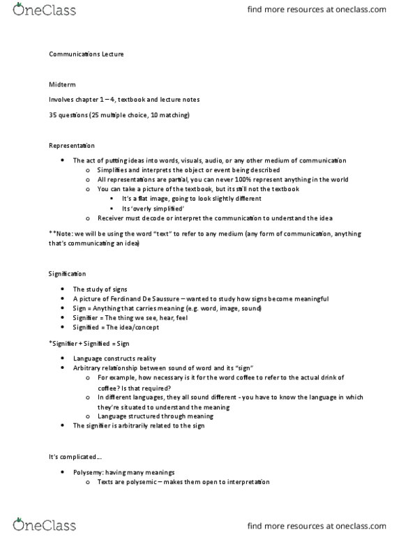 CMST 1A03 Lecture Notes - Lecture 8: Intertextuality, Polysemy, Hermeneutics thumbnail