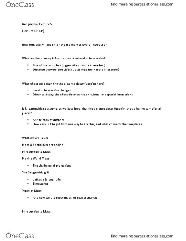 GEOG 1HB3 Lecture Notes - Lecture 5: Mercator Projection, Map Projection, Distance Decay thumbnail