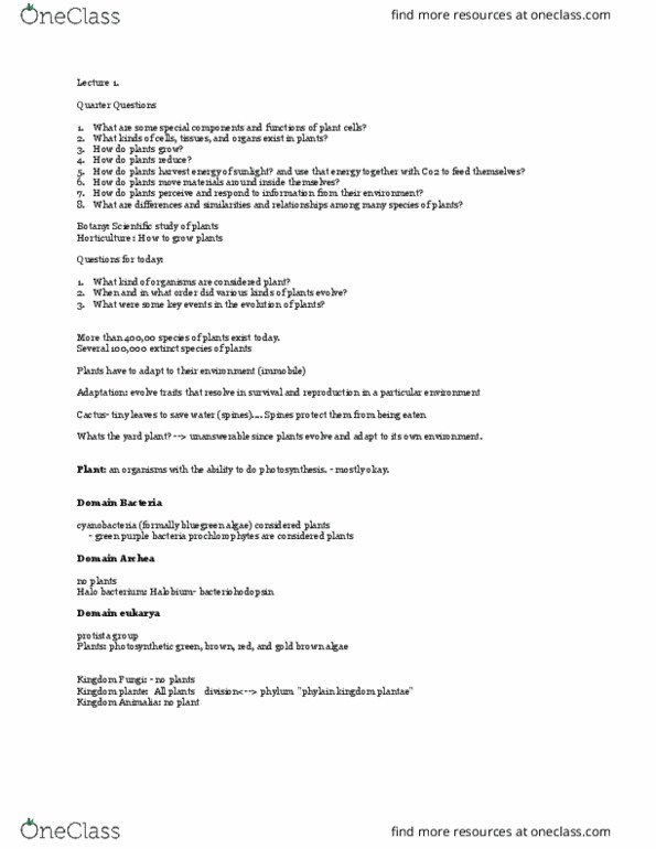 BIOL 104 Lecture Notes - Lecture 10: Cell Wall, Meristem, Ground Tissue thumbnail