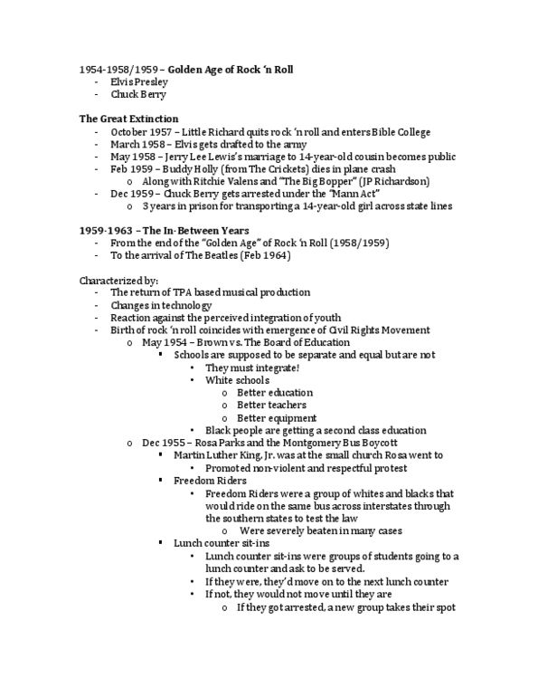 MUSIC140 Lecture Notes - Lecture 6: Montgomery Bus Boycott, Lunch Counter, The Crickets thumbnail