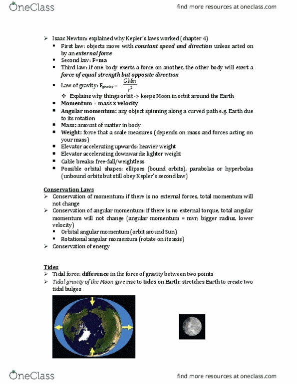 AST101H1 Chapter Notes - Chapter 4: Conservation Law, Tidal Force, Synchronous Orbit thumbnail