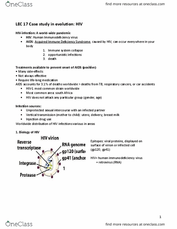 BIOB51H3 Lecture Notes - Lecture 17: Aids, Multiple Drug Resistance, Reverse Transcriptase thumbnail