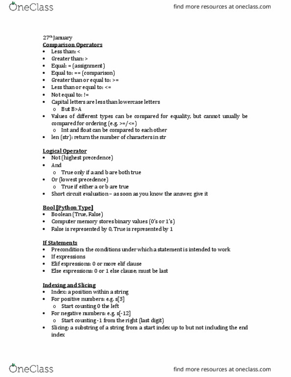 CSC108H1 Lecture Notes - Lecture 3: Computer Memory, Short Circuit, Precondition thumbnail