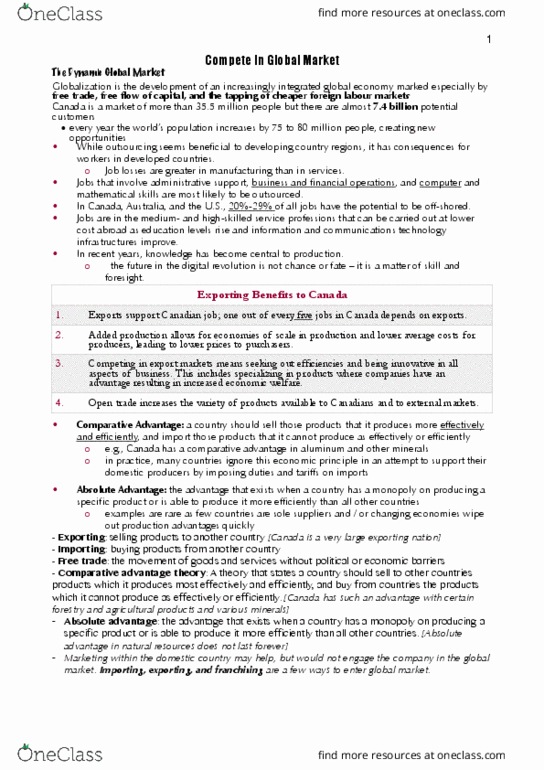 COMMERCE 1E03 Lecture Notes - Lecture 3: Absolute Advantage, Foreign Direct Investment, Pizza Hut thumbnail