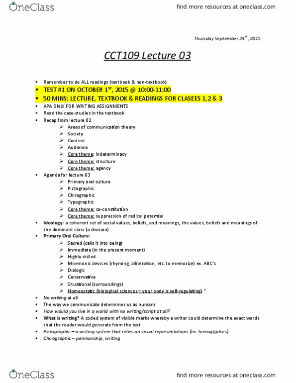 CCT109H5 Lecture Notes - Lecture 3: Communication Theory, Readwrite, Movable Type thumbnail