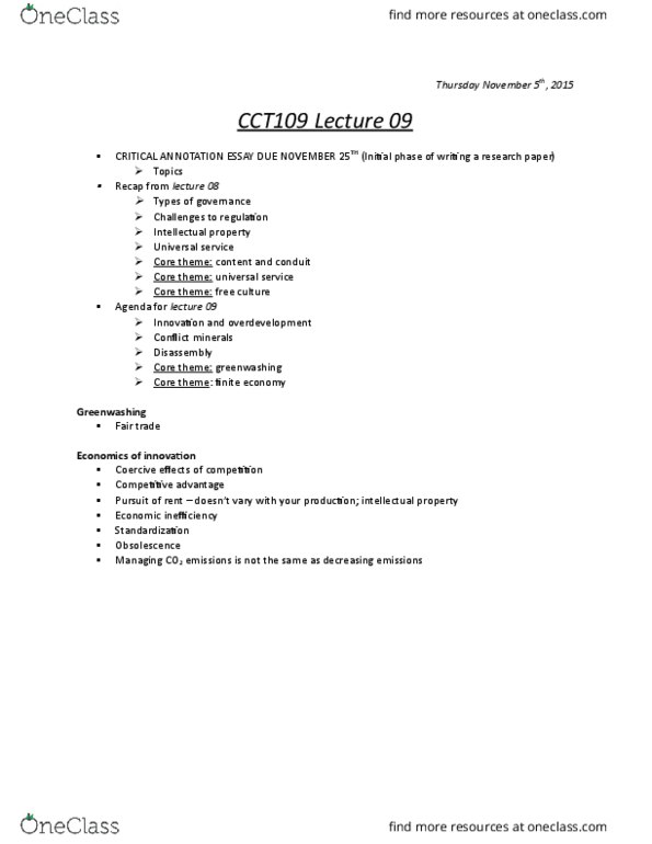 CCT109H5 Lecture Notes - Lecture 9: Universal Service, Free Culture Movement, Competitive Advantage thumbnail