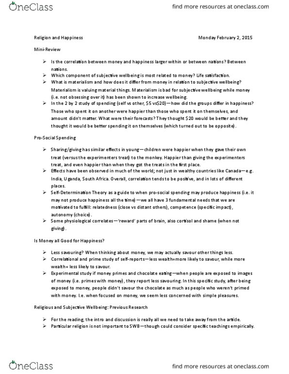 PSYC 3302 Lecture Notes - Lecture 8: Cortisol, Life Satisfaction, Gallup (Company) thumbnail