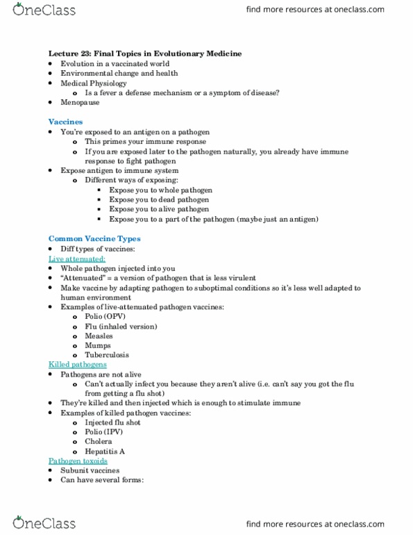 BIO220H1 Lecture Notes - Lecture 23: Influenza Vaccine, Measles, Aspirin thumbnail