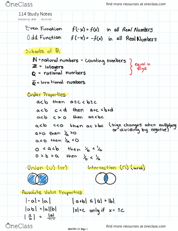 MATH114 Final: Math 114 Study Notes - OneClass