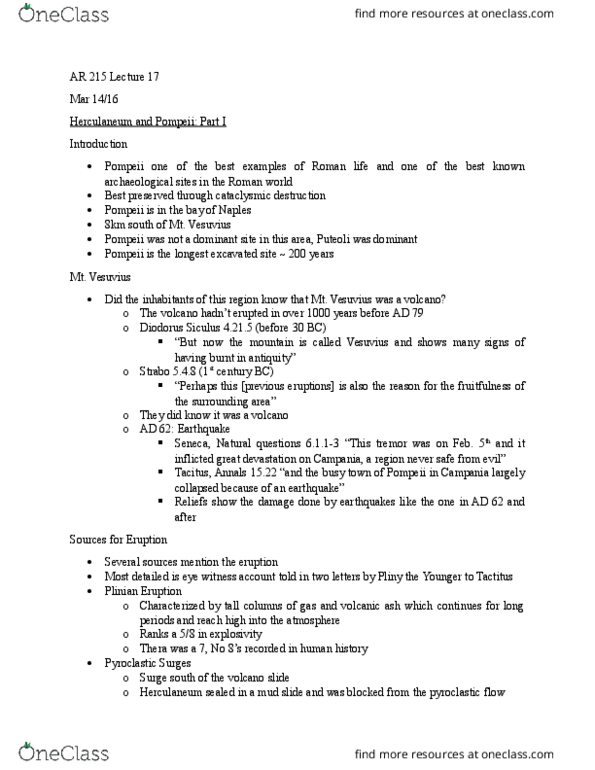 AR215 Lecture Notes - Lecture 17: Diodorus Siculus, Plinian Eruption, Pozzuoli thumbnail