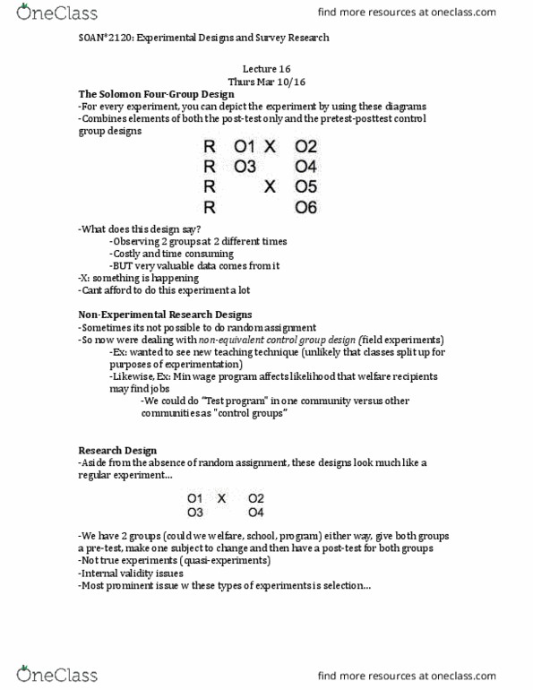 SOAN 2120 Lecture Notes - Lecture 16: Dependent And Independent Variables, Internal Validity, Analysis Of Variance thumbnail