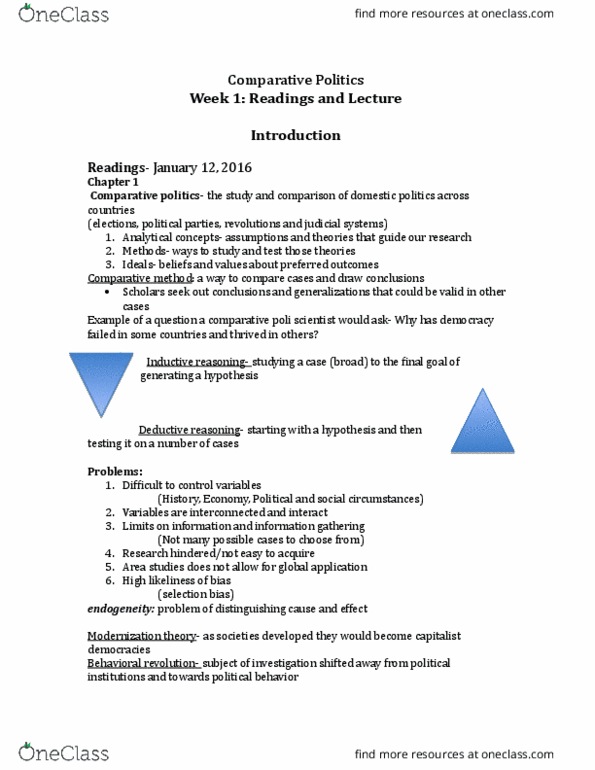 POLS 2100 Lecture Notes - Lecture 1: Inductive Reasoning, Deductive Reasoning, Modernization Theory thumbnail