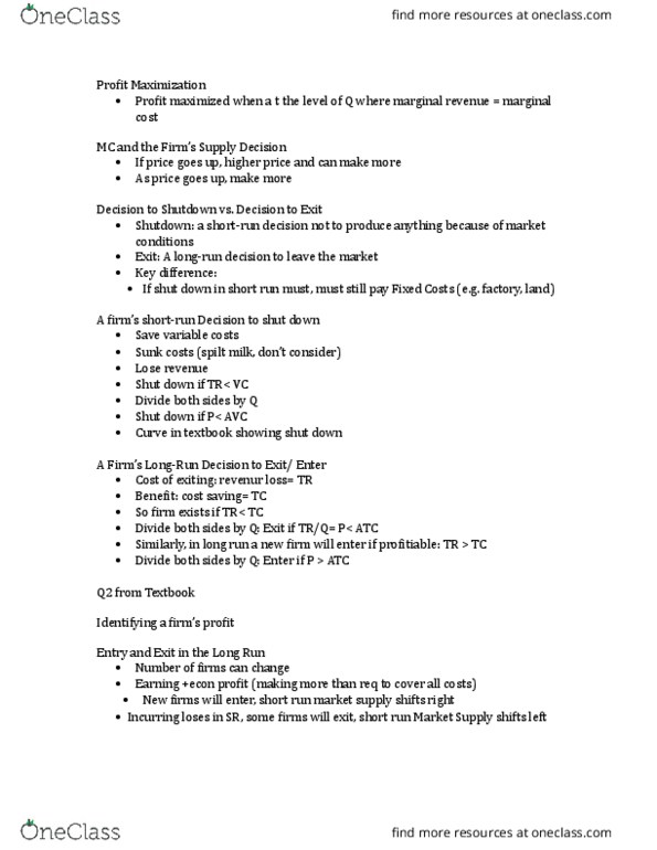 ECON 1000 Lecture Notes - Lecture 16: Marginal Revenue, Marginal Cost, Fixed Cost thumbnail