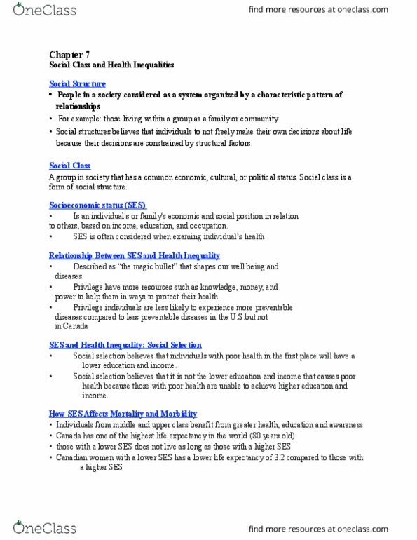 HLST 1010 Lecture Notes - Lecture 7: Social Class, Socioeconomic Status thumbnail