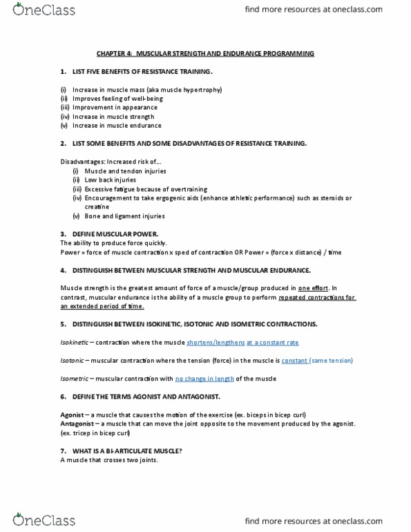 BPK 143 Chapter Notes - Chapter 4: Myofibril, Gluteus Maximus Muscle, Muscle Tone thumbnail