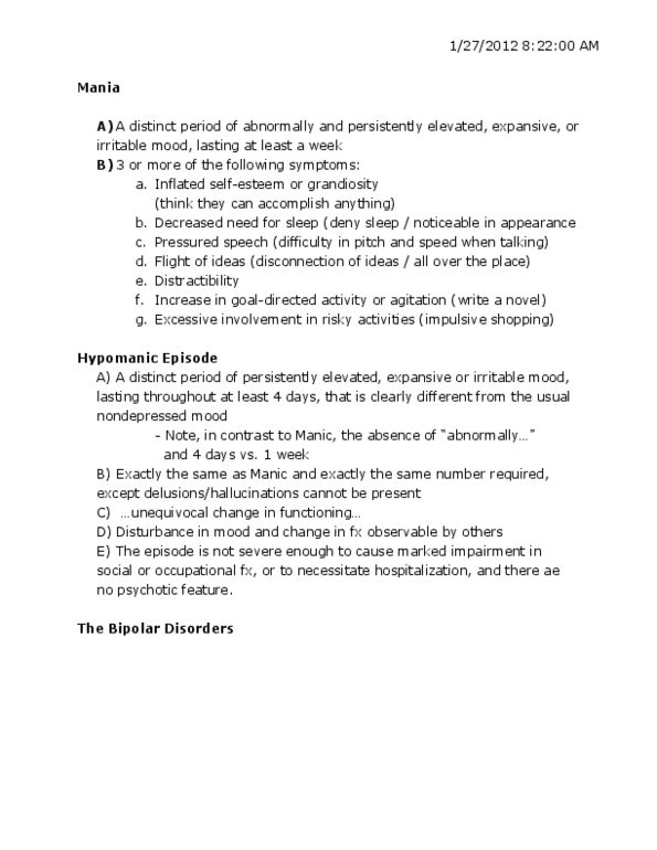 PSYC 235 Lecture Notes - Lecture 3: Hypomania, Mania, Basal Ganglia thumbnail