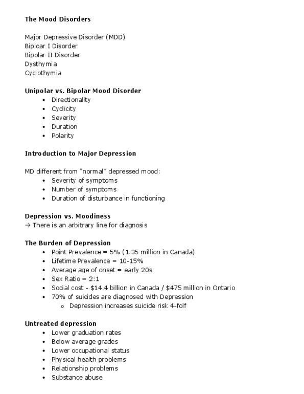 PSYC 235 Lecture Notes - Lecture 3: Psychomotor Retardation, Major Depressive Disorder, Bipolar Disorder thumbnail