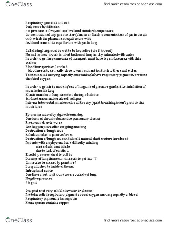 BISC 220Lg Lecture Notes - Lecture 10: Exhalation, Reversible Reaction, Hemocyanin thumbnail