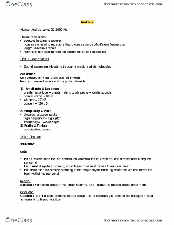 PSYCH 1XX3 Lecture Notes - Lecture 7: Oval Window, Cochlear Nerve, Olivary Body thumbnail